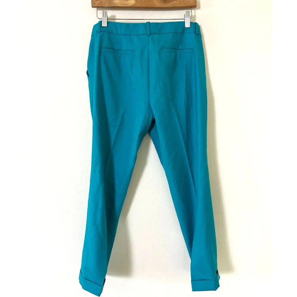 J Crew Cafe Capri 100% Wool Pants women's 6 Cuffed Cropped blue turquoise spring